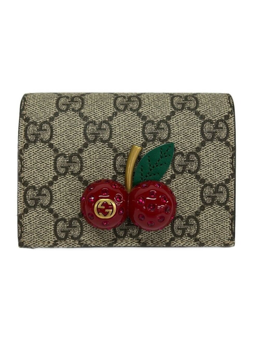 Gucci Bifold Wallet Cherry Beige Dark Brown Multi Leather